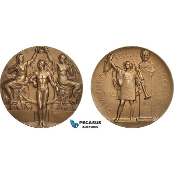AB951, Sweden, Bronze 3rd Place Prize Medal 1912 (Ø33.5mm, 18.65g) by Mackennal & Lindberg, Stockholm Olympics, RR!!