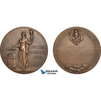 AB954, Sweden, Bronze Medal ND (Ø45mm, 40g) Owl, Stockholm Book Publisher