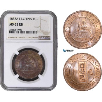 AB967, French Indo-China, 1 Centime 1887-A, Paris, NGC MS65RB, Pop 4/0