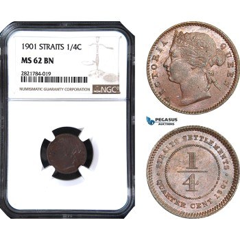 AB979, Straits Settlements, Victoria, 1/4 Cent 1901, NGC MS62BN
