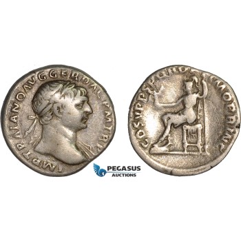 AB991, Roman Empire, Trajan (AD 98-117) AR Denarius (3.11g) Rome, AD 108-109., Roma