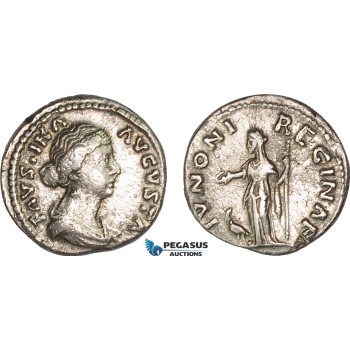 AC001, Roman Empire, Faustina II (AD 147-175) AR Denarius (3.24g) Rome, AD 161-164, Juno