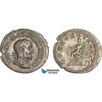 AC017, Roman Empire, Pupienus (AD 238) AR Denarius (2.59g) Rome, AD 238, Concordia