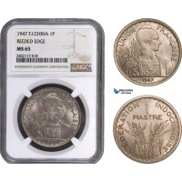 AC053, French Indo-China, 1 Piastre 1947, Paris, NGC MS65 (Reeded Edge) AC053, French Indo-China, 1 Piastre 1947, Paris, NGC MS65 (Reeded Edge)