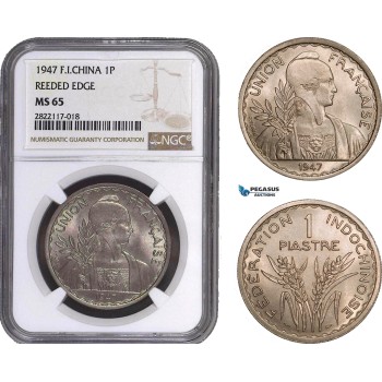 AC053, French Indo-China, 1 Piastre 1947, Paris, NGC MS65 (Reeded Edge)