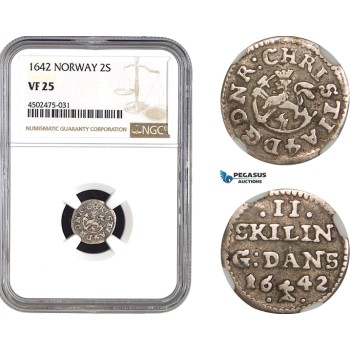 AC065, Norway, Christian IV, 2 Skilling 1642, Silver, NGC VF25