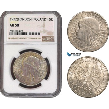 AC078, Poland, 10 Zlotych 1932, London, Silver, NGC AU58 AC078, Poland, 10 Zlotych 1932, London, Silver, NGC AU58