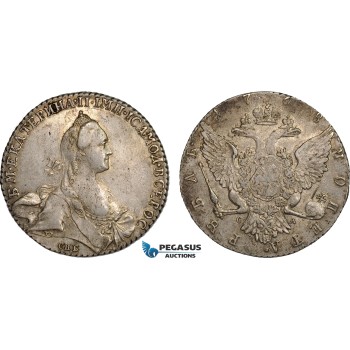 AC113, Russia, Catherine II, Rouble 1768 СПБ-СА, St. Petersburg, Silver (23.93g) Toned AU
