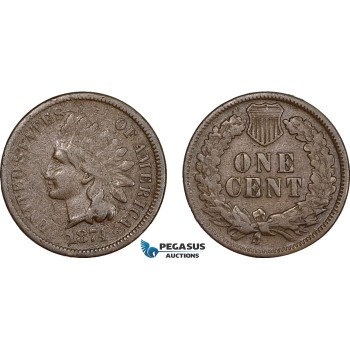AC123, United States, Indian Head Cent 1874, Philadelphia, F-VF