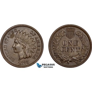 AC124, United States, Indian Head Cent 1875, Philadelphia, AU
