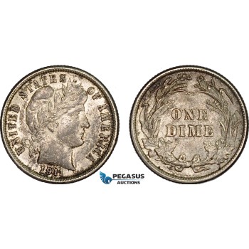 AC126, United States, Barber Dime (10C) 1911, Philadelphia, Silver, Toned AU