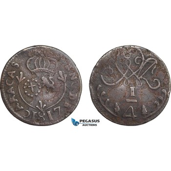 AC128, Venezuela, Caracas, 1/4 Real 1817, Large date, some corrosion, VF