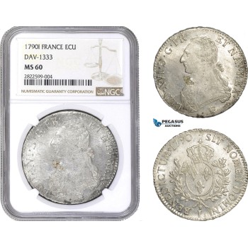 AC144, France, Louis XVI, Ecu 1790-I, Limoges, Silver, NGC MS60