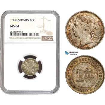 AC153, Straits Settlements, Victoria, 10 Cents 1898, Silver, NGC MS64, Pop 4/2
