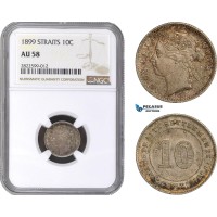 AC154, Straits Settlements, Victoria, 10 Cents 1899, Silver, NGC AU58