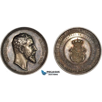 AC160, Bulgaria, Alexander I, Silver Medal 1886 (Ø36mm, 22.0g) by Schiller, On his Reign, RR!! AC160, Bulgaria, Alexander I, Silver Medal 1886 (Ø36mm, 22.0g) by Schiller, On his Reign, RR!!