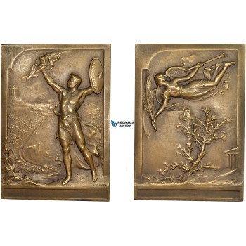 AC167, France, Bronze Art Nouveau Plaque Medal 1906 (70x49mm, 96g) by Vannier, Athens Intermediary Olympic Games