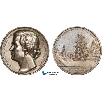 AC174, Sweden, Silver Medal 1882 (Ø53mm, 67g) by Ahlborn, Graf Baltzar Bogislaus, Gota Canal, Ship