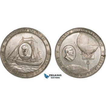 AC175, Sweden & Norway, Tin Medal 1896 (Ø50mm, 54.4g) by Hogel, Expedition, Salomon August Andree Air Balloon  Expedition