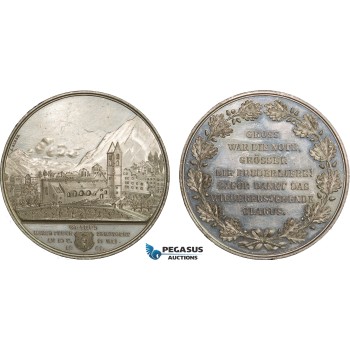 AC190, Switzerland, Tin Medal 1861 (Ø55mm, 64g) by Siber, Glarus destroyed by fire