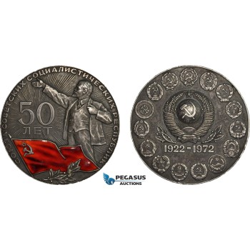 AC201, Soviet Russia, Silver Medal 1972 (Ø75mm, 220g) 50th Anniversary of USSR, Lenin, Only 300pcs issued!