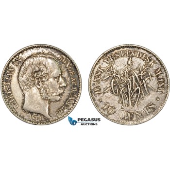 AC206, Danish West Indies, Christian IX, 10 Cents 1878, Copenhagen, Silver, Toned AU