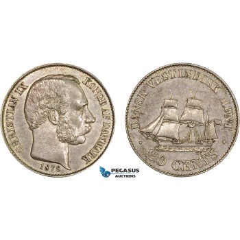 AC207, Danish West Indies, Christian IX, 20 Cents 1878, Copenhagen, Silver, AU+