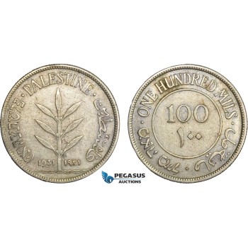 AC212, Palestine, 100 Mils 1931, London, Silver, aVF, Rare!