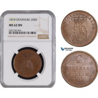 AC224, Denmark, Frederik VI, 2 Rigsbankskilling 1818, Copenhagen, NGC MS62BN AC224, Denmark, Frederik VI, 2 Rigsbankskilling 1818, Copenhagen, NGC MS62BN