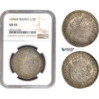 AC228, France, Louis XIV, 1/2 Ecu 1694-M, Toulouse, Silver, NGC AU55, Pop 1/0 