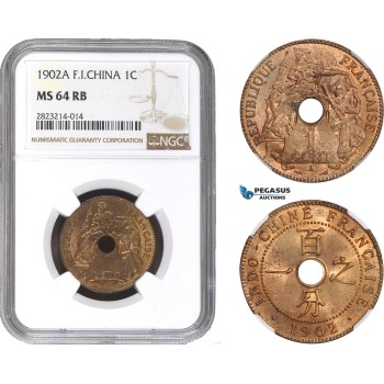 AC234, French Indo-China, 1 Centime 1902-A, Paris, NGC MS64RB