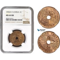 AC235, French Indo-China, 1 Centime 1902-A, Paris, NGC MS64RB
