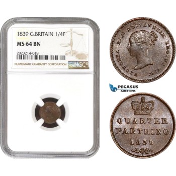 AC238, Great Britain, Victoria, 1/4 Farthing 1839, London, NGC MS64BN