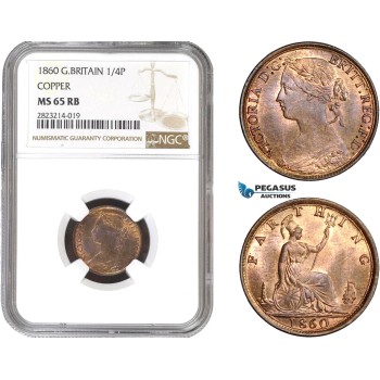 AC239, Great Britain, Victoria, Farthing 1860, London, NGC MS65RB