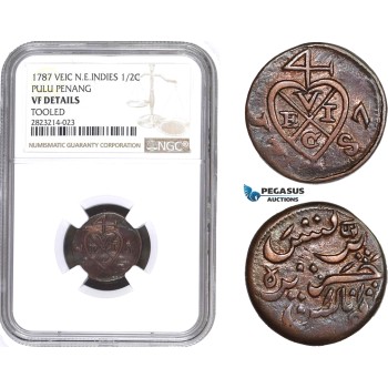 AC250, Netherlands East Indies (VEIC) Pulu Penang, 1/2 Cent 1787, Dor Rosette, NGC VF Details