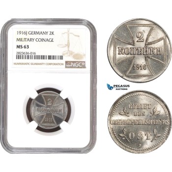 AC292, Germany (Military) East Prussia, 2 Kopeks 1916-J, Hamburg, NGC MS63