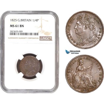 AC297-R, Great Britain, George IV, Farthing (1/4 Penny) 1825, London, NGC MS61BN