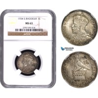 AC317, Southern Rhodesia, George V, Shilling 1934, London, Silver, NGC MS63