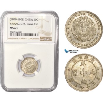 AC342, China, Kwangtung, 10 Cents ND (1890-1908) Silver, L&M-136, NGC MS63