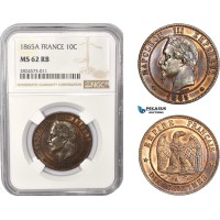 AC367, France, Napoleon III, 10 Centimes 1865-A, Paris, NGC MS62RB