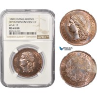 AC371, France, Bronze Medal 1889 by Barre, on the "Exposition Universelle" NGC MS65RB