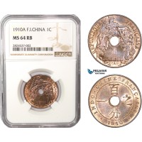 AC372, French Indo-China, 1 Centime 1910-A, Paris, NGC MS64RB AC372, French Indo-China, 1 Centime 1910-A, Paris, NGC MS64RB