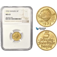 AC414, Poland, Danzig, 5 Pfennig 1932, NGC MS63 AC414, Poland, Danzig, 5 Pfennig 1932, NGC MS63