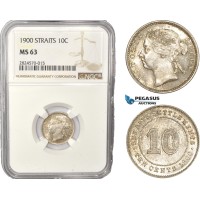 AC442, Straits Settlements, Victoria, 10 Cents 1900, Silver, NGC MS63
