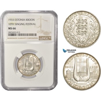 AC459-R, Estonia, 1 Kroon 1933, Silver, NGC MS66