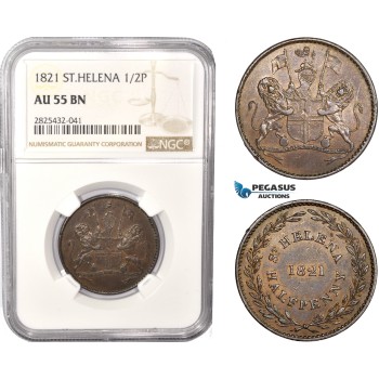 AC480-R, Saint Helena (British East India Company) Half Penny 1821, NGC AU55BN