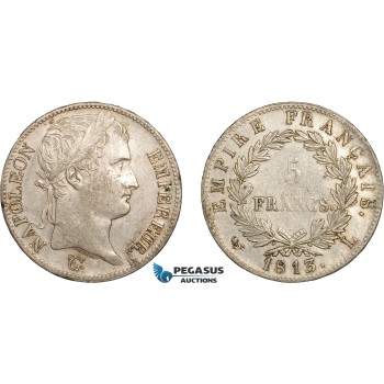 AC490, France, Napoleon, 5 Francs 1813-L, Bayonne, Silver, Cleaned AU