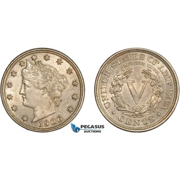 AC511-R, United States, Liberty Nickel (5C) 1906, Philadelphia, AU-UNC
