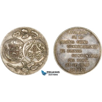 AC514, China & Peru, Silver Medal 1921 (Ø29.7mm, 12.4g) Colonists’ Centennial of Peruvian Independence L&M-997, Rare!