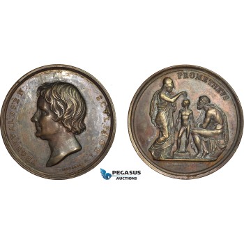 AC515, Denmark & Italy, Bronze Medal 1837 (Ø54.5mm, 69g) by Galeazzi, Bertel Thorvaldsen, Prometheus, Athena